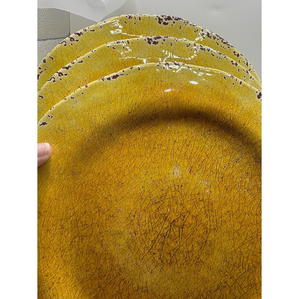 Pier 1 Carmelo Melamine Dinner Plates 11" Yellow Crackle Set of 3